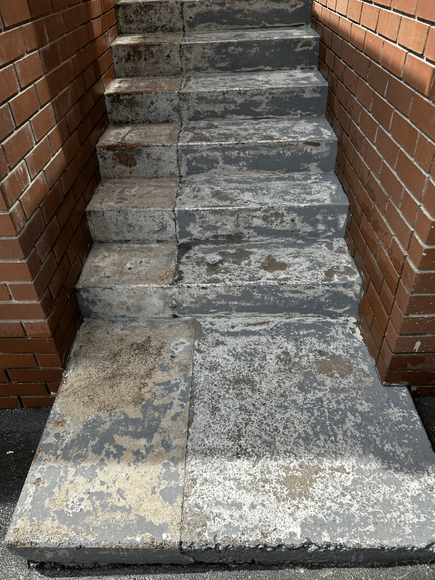 Photo of a flight of stairs before concrete coating applied.